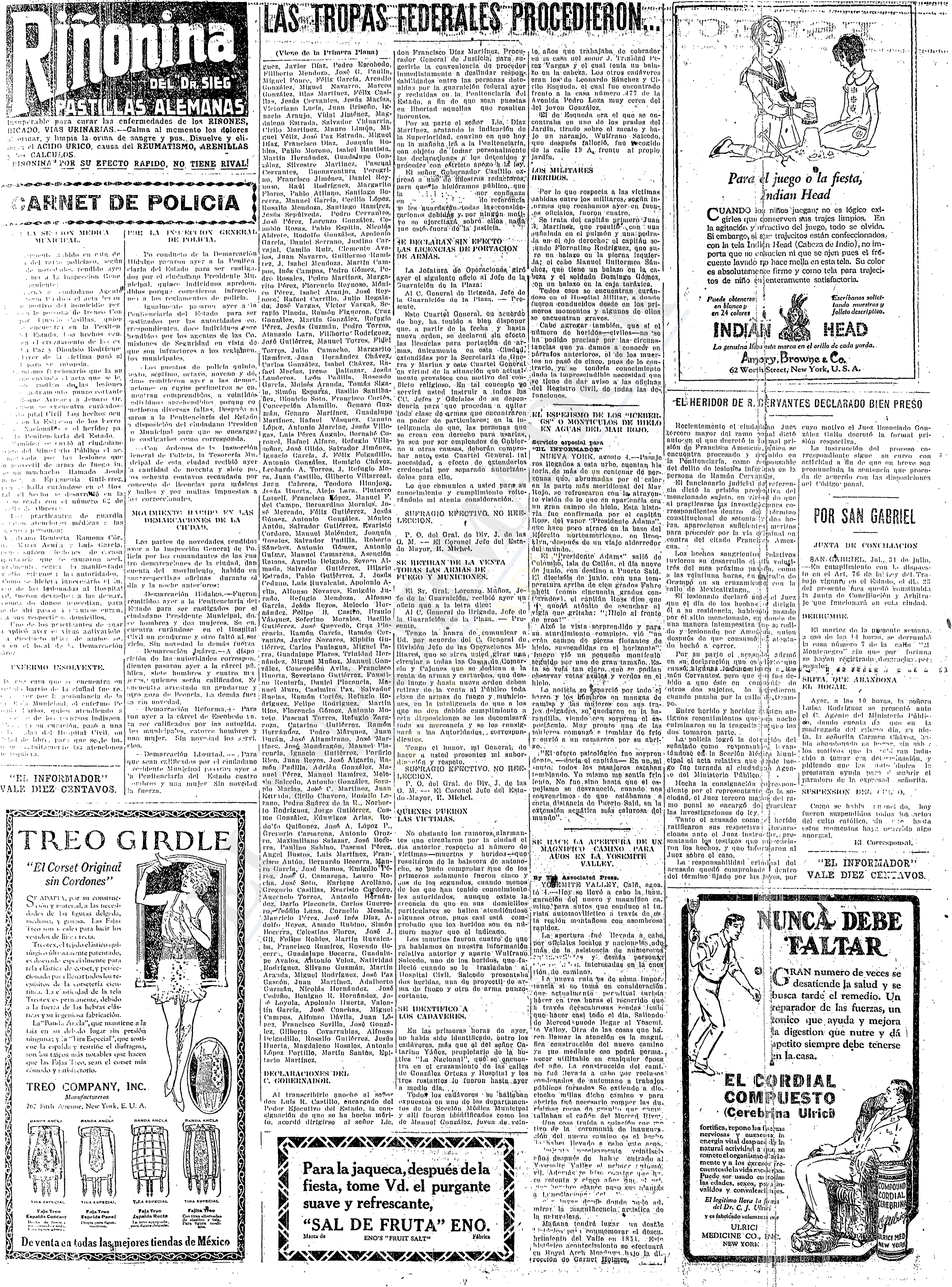Plana 5, continuación de la primera plana, El Informador, 5 de agosto de 1926