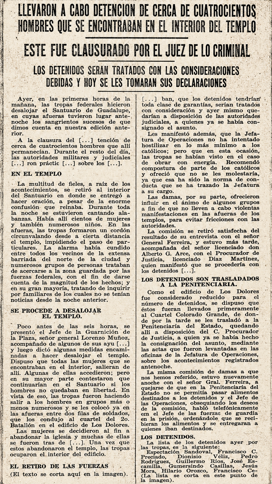 Recorte: este fue clausurado por el juez de lo criminal, 5 de agosto de 1926