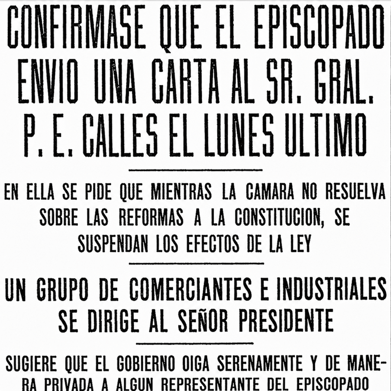 Versión legible del recorte sobre la carta del Episcopado, 19 de agosto de 1926