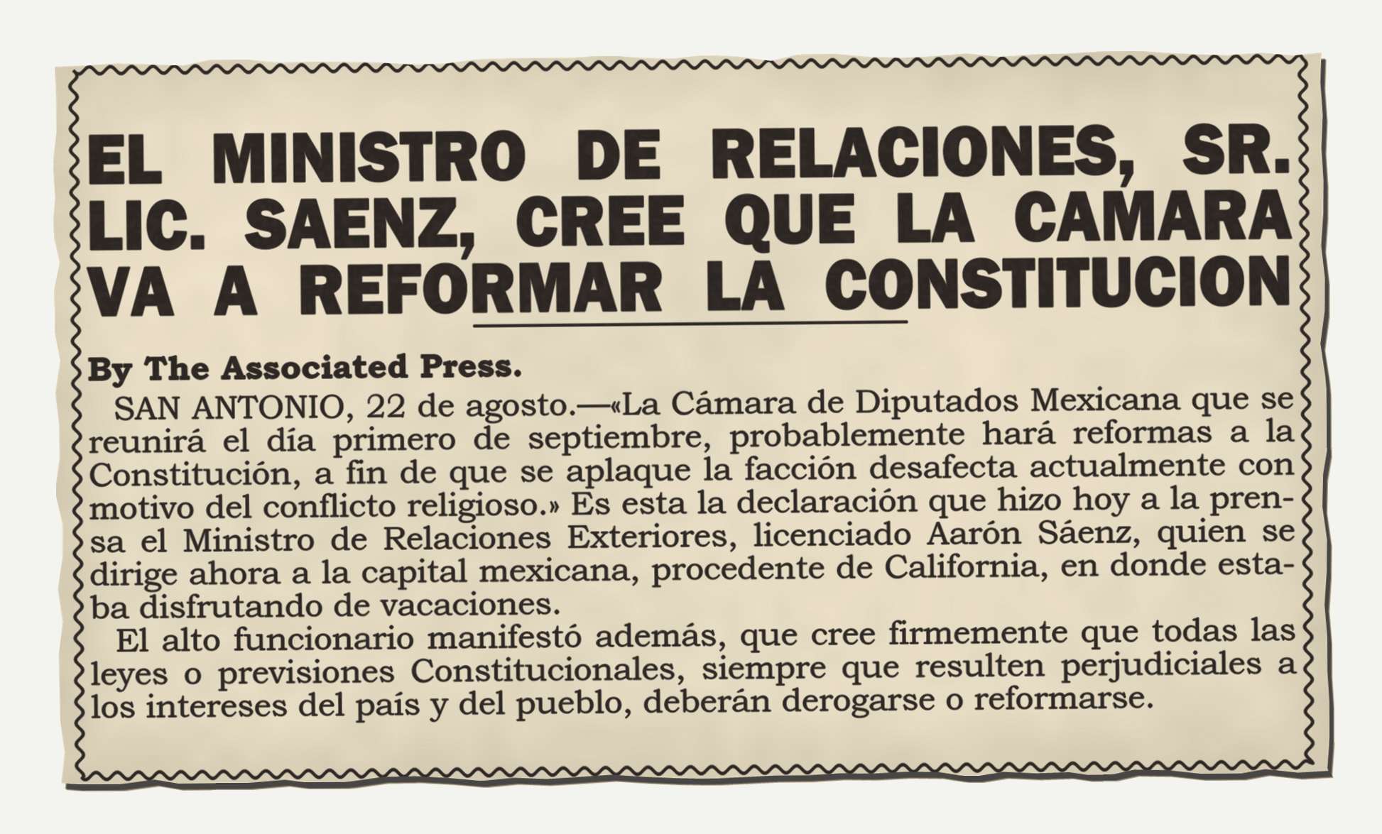 Versión legible: el canciller Sáenz se equivoca, 23 de agosto de 1926