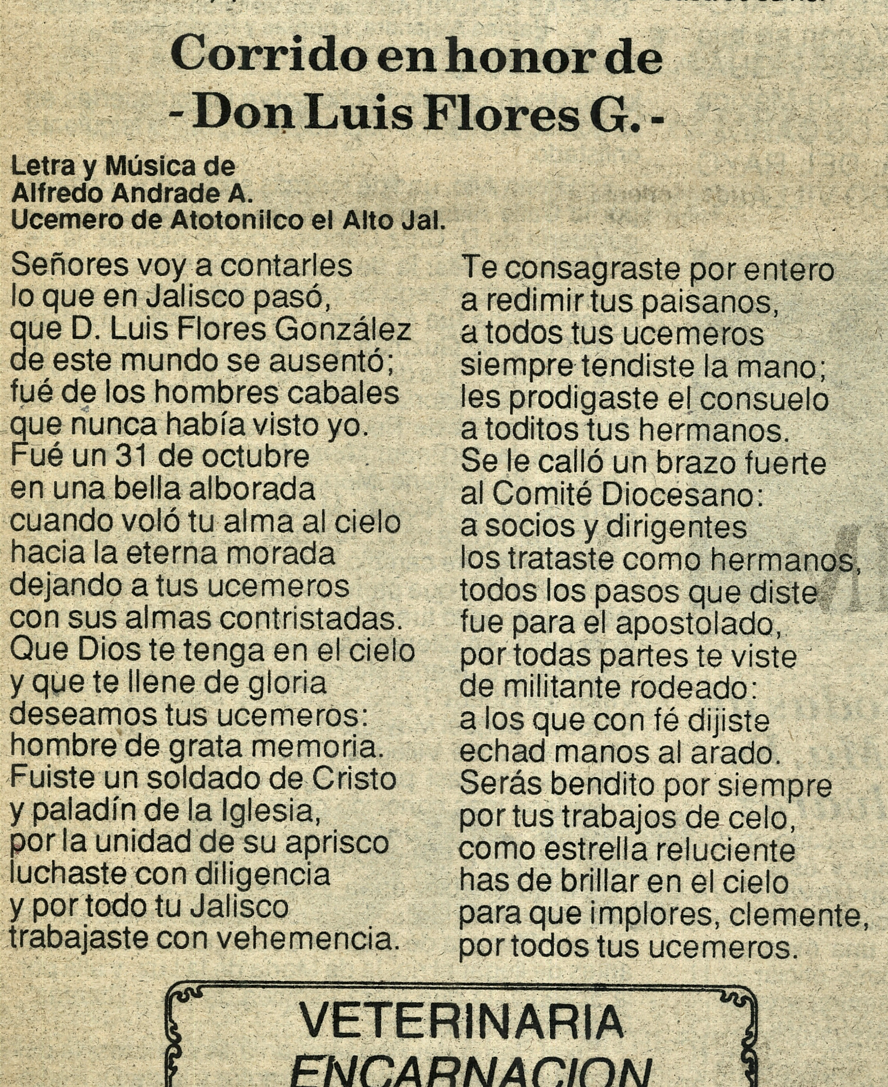 Corrido en honor de Don Luis Flores González